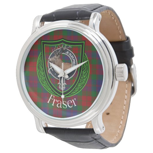 Fraser Scottish Clan Tartan & Crest Horloge (Gekanteld)
