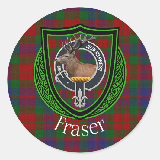 Fraser Scottish Clan Tartan & Crest Ronde Sticker (Voorkant)