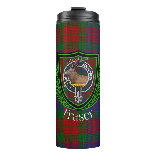 Fraser Scottish Clan Tartan & Crest Thermosbeker (Voorkant)