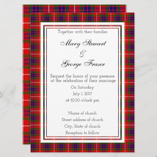 Fraser Scottish Wedding Invitation Kaart (Voorkant / Achterkant)