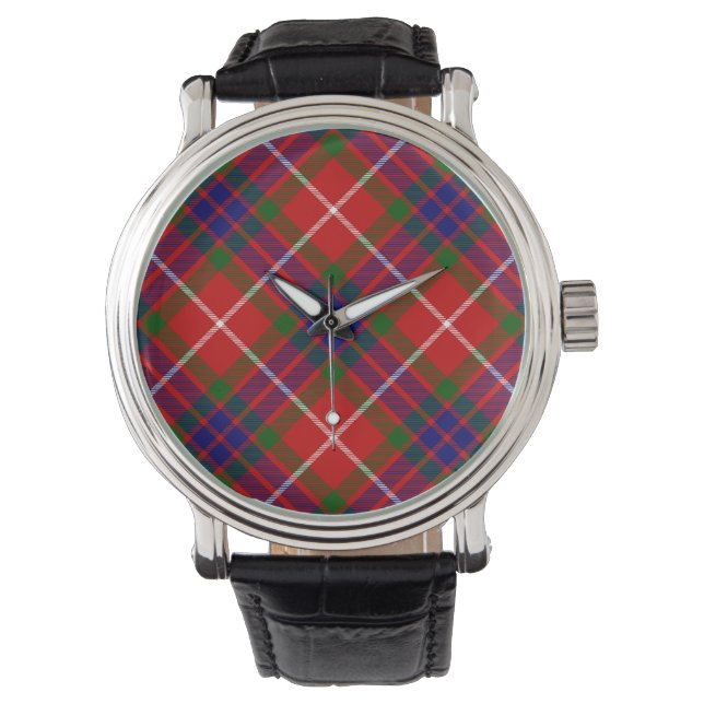 Fraser tartan red green blue paars plaid horloge (Voorkant)