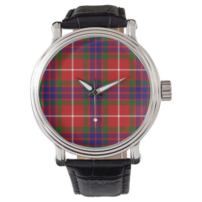 Fraser tartan red green blue paars plaid horloge (Voorkant)