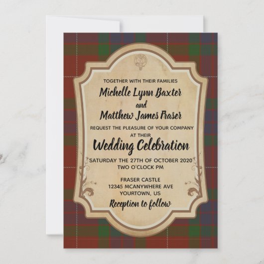 Fraser Tartan Wedding Invitation Kaart (Voorkant)