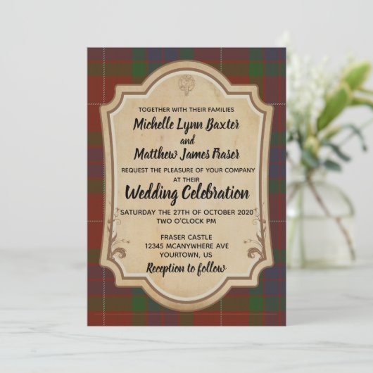 Fraser Tartan Wedding Invitation Kaart (Staand voorkant)