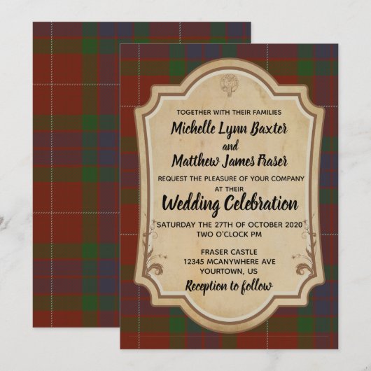 Fraser Tartan Wedding Invitation Kaart (Voorkant / Achterkant)
