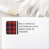 Fraser van Lovat Rood en Navy Blue Modern Tartan Etiket (Insitu)