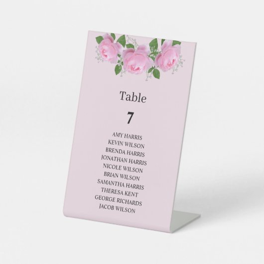 Frassensroze rozen, wedijvernummer reclamebord met voetstuk (Voorkant)