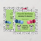 Fratern Twins 4e verjaardag Party met Green Kaart (Voorkant / Achterkant)