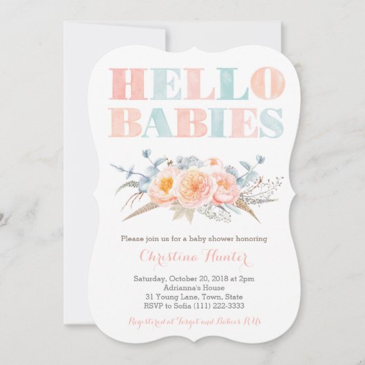 Fraternal Boy Girl Twins Genderless Baby shower Kaart (Voorkant)