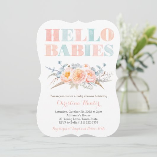 Fraternal Boy Girl Twins Genderless Baby shower Kaart (Staand voorkant)