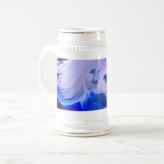 Frau mit Delphinen im Mondschein Bierpul (Voorkant links)