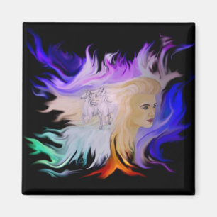 Frau mit Pferd Magneet