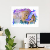 Frau mit Pferd und Schmetterling in hand Poster (Thuiskantoor)