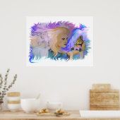 Frau mit Pferd und Schmetterling in hand Poster (Keuken)