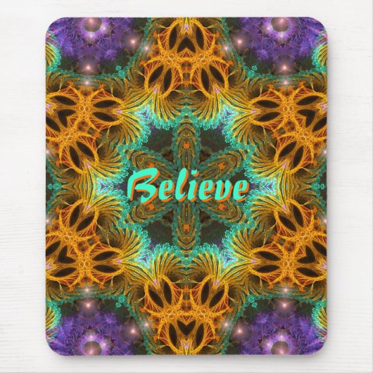 Fraxtal Art Star: Oranje Aqua Paars Mousepad Muismat (Voorkant)