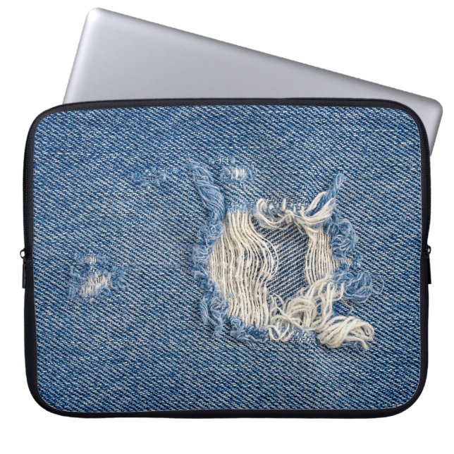Frayed Blue Denim Laptop Sleeve (Voorkant)