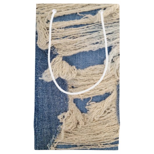 Frayed Blue Jean Fabric Klein Cadeauzakje (Voorkant)