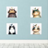 Frazzled Cats met Bird Waterverf Wall Prints (Houten vloer)