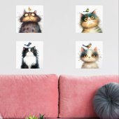 Frazzled Cats met Bird Waterverf Wall Prints (Woonkamer)