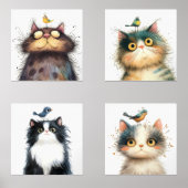 Frazzled Cats met Bird Waterverf Wall Prints (Voorkant)