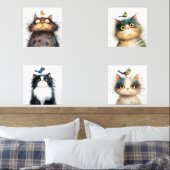 Frazzled Cats met Bird Waterverf Wall Prints (Slaapkamer)
