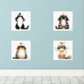 Frazzled Cats met Bird Waterverf Wall Prints (Houten vloer)