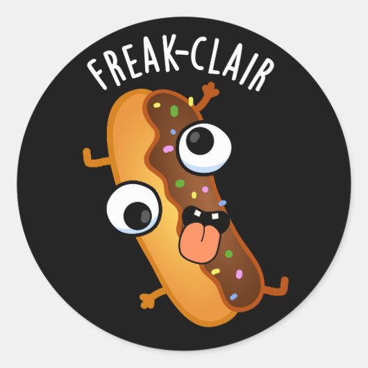 Freak-clair Funny Eclair Pun Dark BG Ronde Sticker (Voorkant)