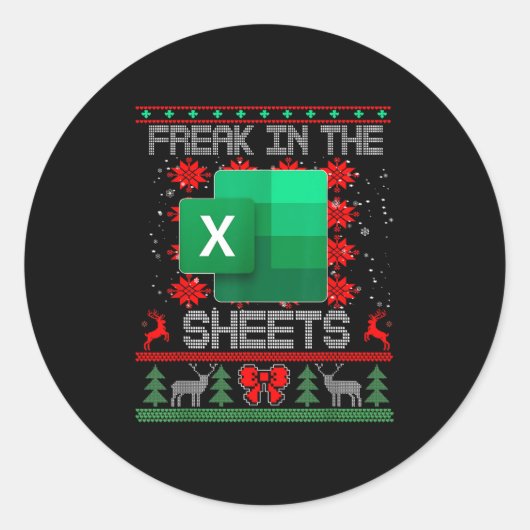 Freak in de vellen Excel-spreadsheet Lelijk Kerst Ronde Sticker (Voorkant)
