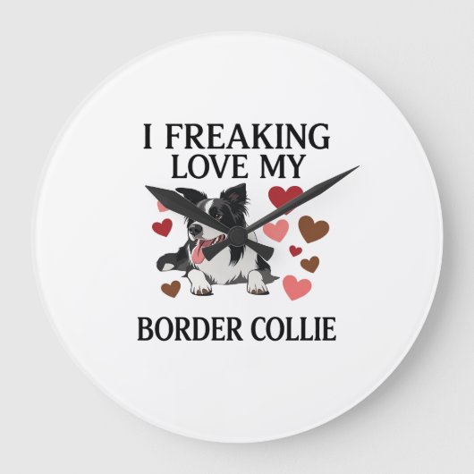 Freaking Love Border Collie Hond Harten_1 Grote Klok (Voorkant)