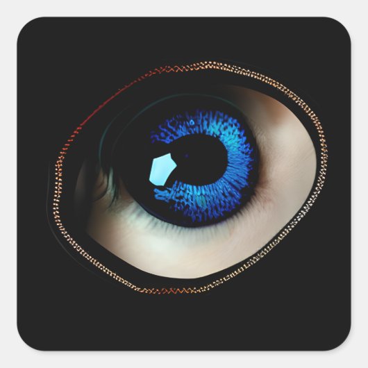 Freaky Blauw Rits Oog Halloween Enge Vierkante Sticker (Voorkant)