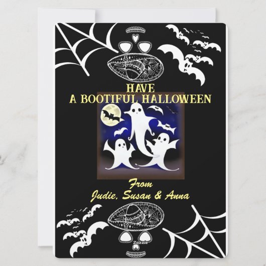 Freaky Boo Geesten Vleermuizen Bootiful Halloween Feestdagenkaart (Achterkant)