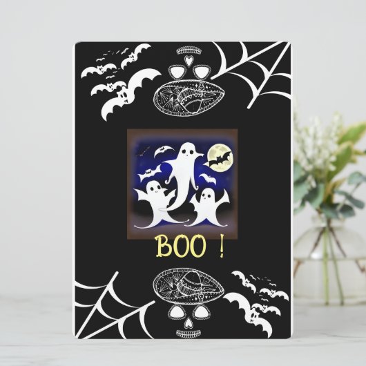 Freaky Boo Geesten Vleermuizen Bootiful Halloween Feestdagenkaart (Staand voorkant)