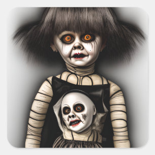Freaky Enge Spooky Oude Doll Halloween Vierkante Sticker