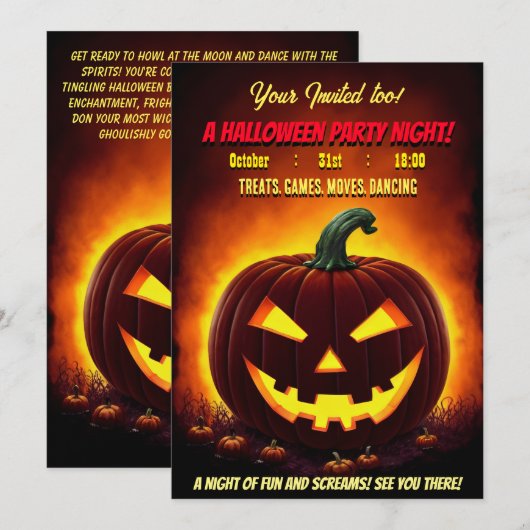 Freaky Halloween Pumkin Party Kaart (Voorkant / Achterkant)