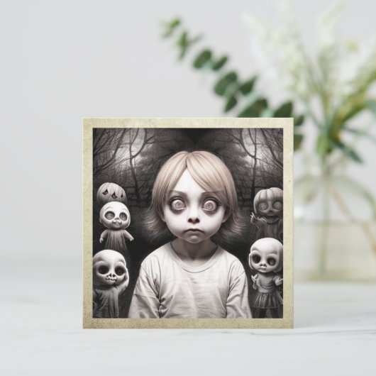 Freaky Kind met Grote Ogen Halloween Kaart (Staand voorkant)