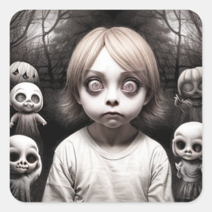 Freaky Kind met Grote Ogen Halloween Vierkante Sticker