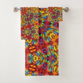 Freaky Tiki Red  Fractal Kaleidoscope Bad Handdoek