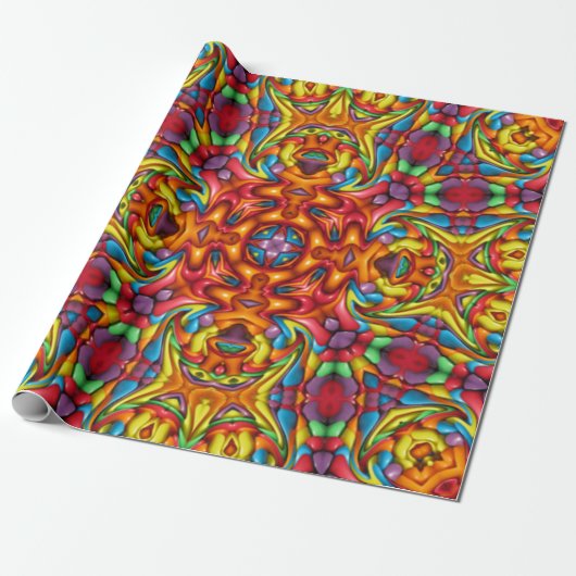 Freaky Tiki Red  Fractal Kaleidoscope Cadeaupapier (Uitgerold)