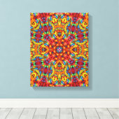 Freaky Tiki Red Fractal Kaleidoscope Canvas Afdruk (Insitu (Houten vloer))