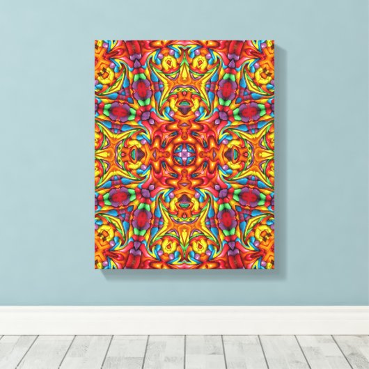 Freaky Tiki Red Fractal Kaleidoscope Canvas Afdruk (Insitu (Houten vloer))
