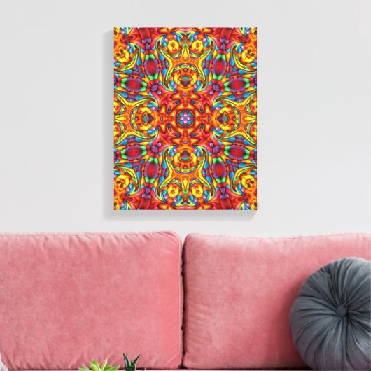 Freaky Tiki Red  Fractal Kaleidoscope Canvas Afdruk (Insitu (Woonkamer))