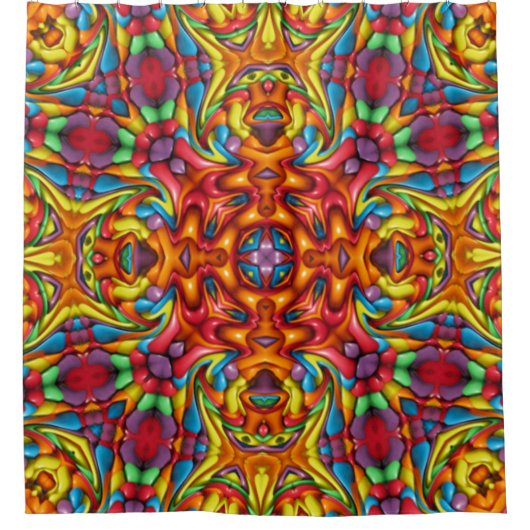 Freaky Tiki Red  Fractal Kaleidoscope Douchegordijn (Voorkant)