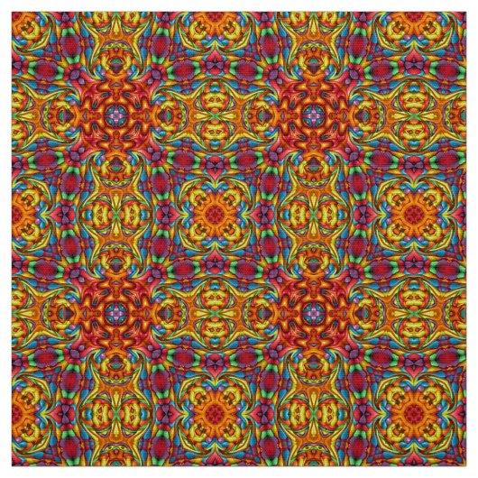 Freaky Tiki Red  Fractal Kaleidoscope Stof (Swatch)