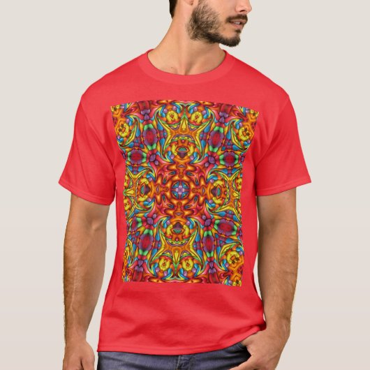 Freaky Tiki Red  Fractal Kaleidoscope T-shirt (Voorkant)