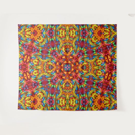 Freaky Tiki Red Fractal Kaleidoscope Wandkleed (Voorkant (horizontaal))