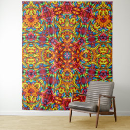 Freaky Tiki Red  Fractal Kaleidoscope Wandkleed