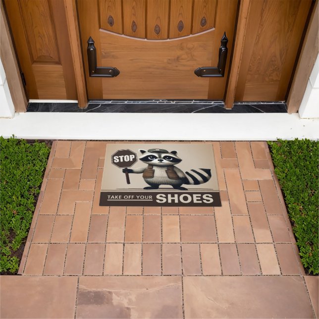 Frecher Waschbär Schuhe ausziehen sauberes Haus Deurmat (Buiten)