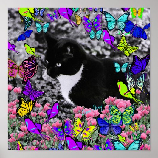 Freckles in Butterflies II - Tuxedo Cat Poster (Voorkant)