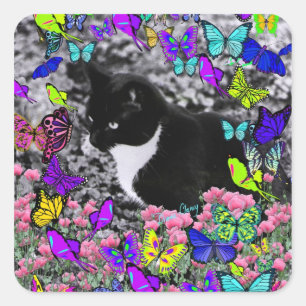 Freckles in Butterflies II - Tuxedo Cat Vierkante Sticker