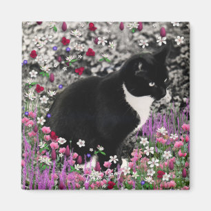 Freckles in Flowers II Magnet - Tuxedo Cat